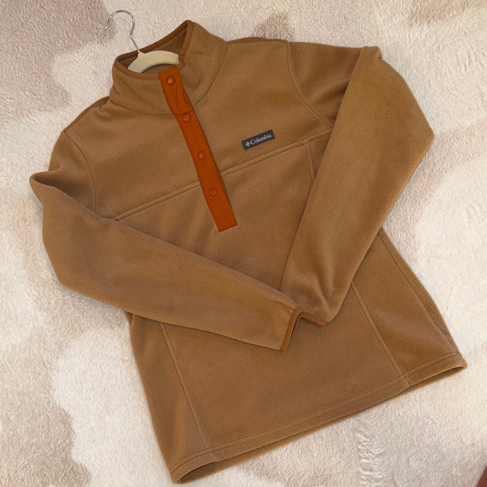 Columbia Brown Fleece Pullover with Orange Accents